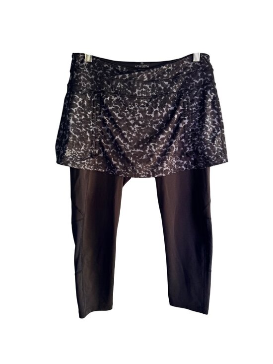 Athleta Pants - Athleta Flirty Stardust 2 In 1 Skirt Capris Leggings M Black Animal Print 929779